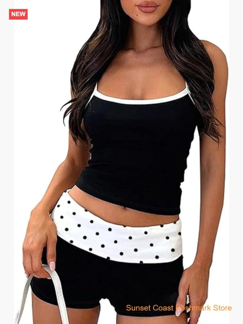 Women's 2 Piece Polka Dot Pajama Set Sleeveless Cami and Fold Over Shorts
